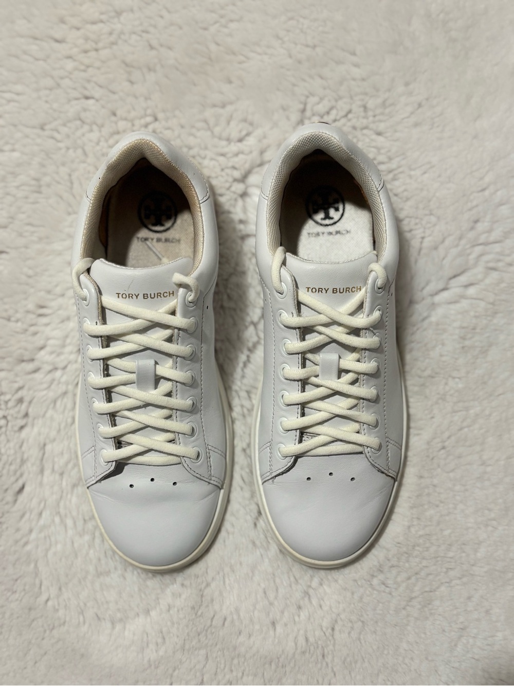 Tory Burch Howell Court White Leather Gold Logo Sneakers 6.5M